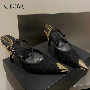 Metal Küçük Sivri Burun Seksi yüksek topuklu ayakkabılar Fransız Mizaç Kadınlar için Pompalar Stilettos Kadınlar için Lüks Kadın Elbise Ayakkabı