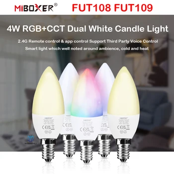 Miboxer FUT108 4W Çift Beyaz RGB + CCT Mum ışığı E14 LED Ampul Lamba Spot Destek RF App Ses Kontrolü Akıllı Kısılabilir