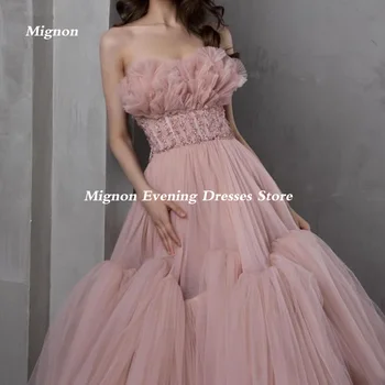 Mignon A-Line Sequins Organze Balo elbisesi Straplez Akşam Kat Uzunlukta Resmi Fırfır Zarif Parti Elbise Kadınlar için 2023