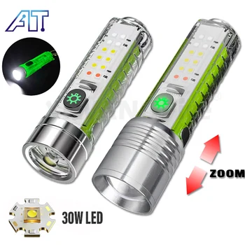 Mini LED yakınlaştırma feneri anahtarlık ışık USB şarj edilebilir mıknatıs ile 5 aydınlatma modları Torch UV el feneri kamp kalem takılabilir lamba