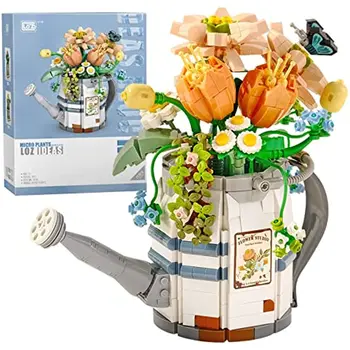Mini Yapı Taşları sulama kabı Bonsai Bitki Modeli Seti, Yaratıcı DIY Simülasyon Parçacık Çiçek Etli Botanik Koleksiyonu