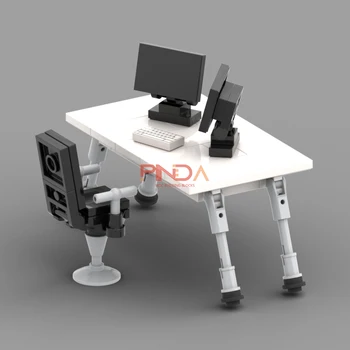 MOC Tuğla Masa Sandalye Çift Ekranlı Bilgisayar Yapı Taşları Aksesuarları Uyumlu Şehir Ofis Mobilyaları Çocuk Oyuncak Hediyeler