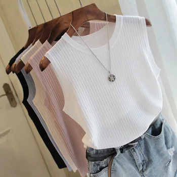 Moda Kadın Bluz 2023 Yaz kolsuz bluz Kadın O-boyun Örme Bluz Gömlek kadın kıyafetleri Bayan Üstleri Ve Bluzlar