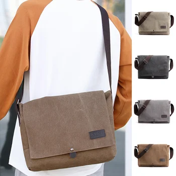 Moda Katı vintage kanvas postacı çantası Çanta Toka Rahat Taşınabilir omuzdan askili çanta Kore Trend Basit Paketi Erkekler İçin 2023