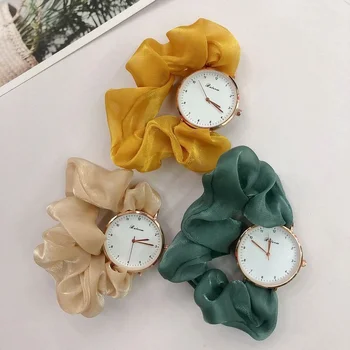 Moda niş tarzı scrunchie kayış takı kız çocuk saatleri basit quartz saat