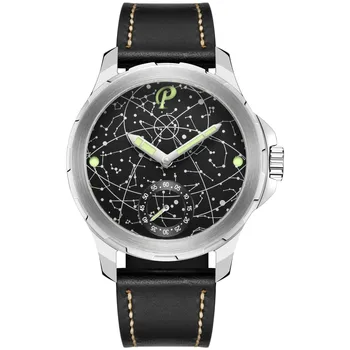 Moda Parnis 44mm El Sarma Mekanik erkek Saatler Yeşil Ölçekli Deri Kayış erkek spor saat relojes para hombres Saat