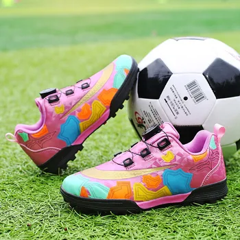 Moda Pembe Yüksek Kaliteli futbol ayakkabısı Sneakers Çocuklar için Düğme kaymaz Çocuk futbol kramponları Çim Cleats Eğitmenler Erkekler