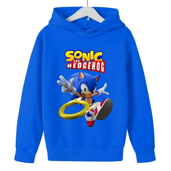 Moda Sonic Hoodies Baskı Pamuk 2022 İlkbahar Sonbahar Rahat Tişörtü Erkek Kız Karikatür Kapşonlu Tops 100 cm - 160 cm Yükseklik