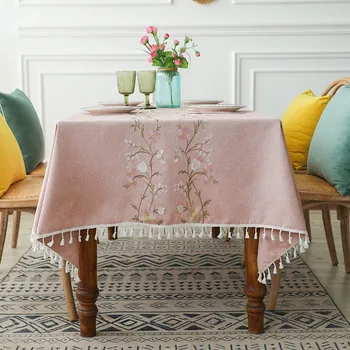 Moda Çiçek Tasarımları Katı Dekoratif Keten Masa Örtüsü Püsküllü Dikdörtgen düğün yemeği masa örtüsü çay masası Örtüsü