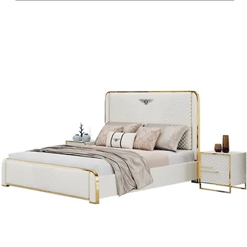 modern lüks yatak odası mobilyası döşemeli gerçek deri italyan yatak kral sizeleather Yatak Odası yatak odası takımı
