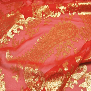 Modern Moda Kırmızı Ipek Metalik Kumaş Paisley Yumuşak Rahat Simli Altın Kadınlar ıçin Güzel Atkılar Şal Gömlek