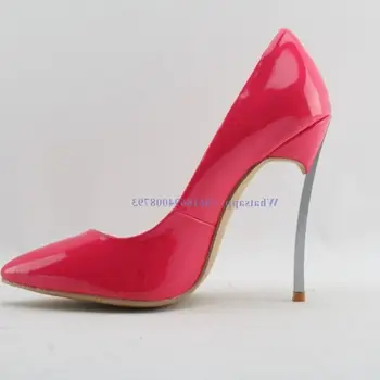 Moraima Snc marka seksi kadınlar sivri burun stiletto kırmızı rugan ayakkabı metal topuk yüksek topuklu pompa scarpe donna düğün ayakkabı