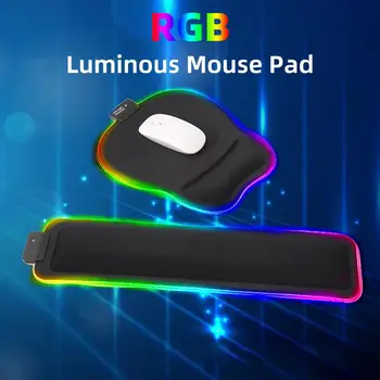 Mouse Pad aydınlık kaymaz yavaş ribaund aşınmaya dayanıklı bilek desteği LED RGB ışık bilgisayar Mousepad klavye Kapağı