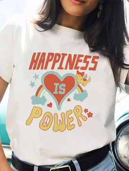 Mutluluk Tshirt Kısa Kollu grafikli tişört Baskılı Canlı Kadın T-shirt Kadın 2022 O-boyun Kız Üstleri Yaz Beyaz Tees