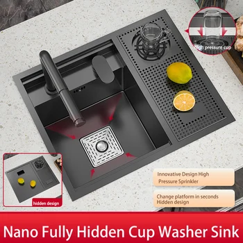Nano paslanmaz çelik mutfak lavabosu Bar Görünmez Lavabo Yapmak için karavan Kapak Plakası ile Küçük Havuz Gizli Bardak Yıkayıcı Lavabo