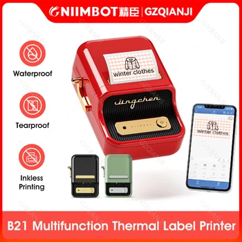 Niimbot B21 Kablosuz etiket yazıcı Taşınabilir Cep Barkod Makinesi Bluetooth Termal Etiket fiyat etiket kağıdı Rulo Telefon Makinesi