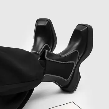 Niş Chelsea Erkekler Platformu pipo Yüksek Top deri ayakkabı İngiliz Tarzı Moda yarım çizmeler