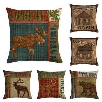 Noel Elk ve ayı yastık kılıfı pamuk keten yastık kılıfı ev dekor