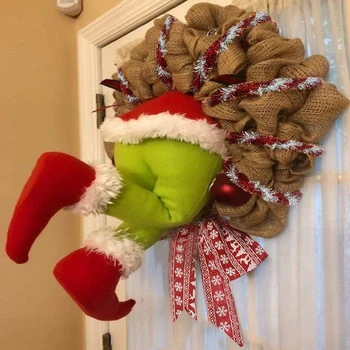 Noel Hırsız Çaldı Noel Çuval Bezi Çelenk Noel Süslemeleri Zarif Noel Baba Çelenk Oturma Odası Duvar Pencere