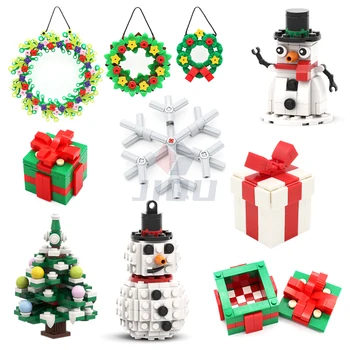 Noel Kardan Adam Ağacı Çelenk Hediye Kutusu Kar Tanesi MOC Yapı Taşları Set Tatil Dekorasyon Montaj Tuğla çocuk oyuncağı noel hediyesi