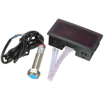 NPN Hall Yakınlık değiştirme sensörü + Elektronik Kırmızı LED Takometre 4 dijital ekran Takometre RPM Hız Ölçer Manyetik