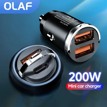 Olaf 200W Mini USB Araç Şarj Cihazı USB C Araç Telefonu Hızlı Şarj şarj adaptörü iPhone13 12 Xiaomi Huawei P40 Samsung PD+QC3.0