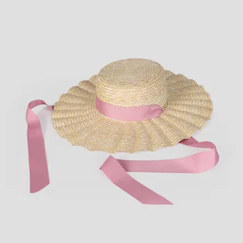 OMEA yazlık hasır şapka Fransız Romantik papyon Buğday Hasır Şapka bayan Moda Pembe Kurdele güneş şapkası plaj şapkaları Kadın Sombrero