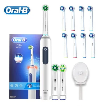 Oral B Pro 4 Ultra 3D Elektrikli Diş Fırçası Akıllı Basınç Sensörü Zamanlayıcı 30s Hatırlatma Su Geçirmez 8 Hediye Değiştirilebilir Fırça Dolum