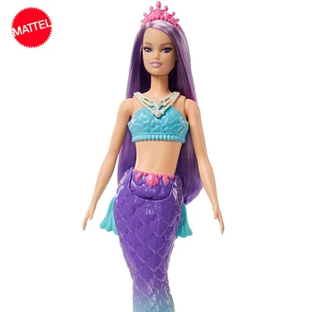 Orijinal Mattel barbie bebek Dreamtopia Mermaid Mor Saç Mavi Ombre Kuyruk Tiara Aksesuar Oyuncaklar Kızlar için Eğitici Sahne