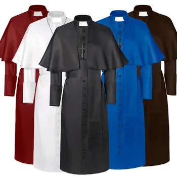 Ortaçağ Rahip Kostüm Katolik Kilisesi Dini Roma Retro Papa Papaz Baba Kitle Misyoner Elbise Din Adamları Cüppe Tam Setleri