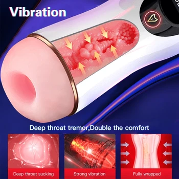 Otomatik Erkek mastürbasyon kupası Emme Titreşimli Rotasyon Oral Seks Vajina Pussy Penis Eğitim Ekran Erkekler Seks Oyuncakları