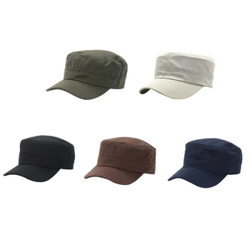 Pamuk Askeri Şapka Kadın Erkek Nefes Düz Üst Kapağı Yetişkin Açık Güneş Koruyucu Şapka Evrensel Doruğa Kap Şapkalar