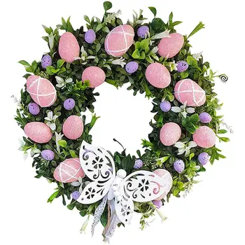 Paskalya Çiçek Çelenk Dekorasyon Halka Çember Asılı yapay çiçek Çelenk DIY Tatil Parti Tavşan Çelenk Kapı Dekorasyon
