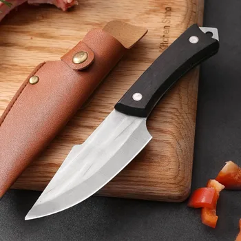 Paslanmaz Çelik Mutfak Bıçağı kemiksi saplı bıçak Dövme Et Cleaver Meyve Bıçağı Açık kamp bıçağı hayatta kalma bıçağı Kılıf ile