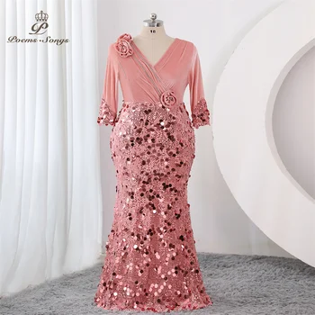 Pembe Uzun kollu abiye vestidos de fiesta elegantes largos de noche Artı Boyutu parti elbiseler kadın Elbisesi Maxi elbise