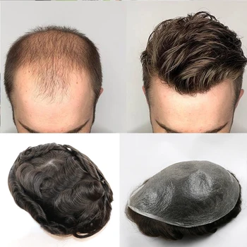 Peruk Erkekler İçin insan saçı parçası Ultra İnce Cilt V ilmekli Erkek Peruk 0.03 mm Süper Şeffaf Poli Saç değiştirme sistemi Siyah