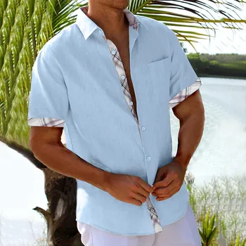 Plaj Gömlek Erkek Yaz Kısa Kollu Hırka Bluzlar Büyük Boy Düğme Yaka Katmanlı Camisas Blusas Harajuku Kazak Tops