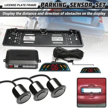 Plaka Park Sensörleri Kablosuz Park 3 Sensör Plaka Çerçevesi Avrupa Evrensel Araba için 12V LED WirelesParking Sensörü