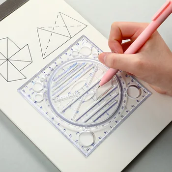 Plastik Döner Çok Fonksiyonlu Cetvel Hızlı Çekme Yuvarlak Geometrik Şekil Çizim Cetvel Fonksiyonlu Şablon Çizim Malzemeleri