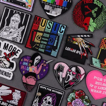 Punk Kafatası Nakış Yama Rock Müzik Termal Yapışkanlı İşlemeli Yamalar Giysi Demir on Aplikler Sırt Çantaları Dikmek Çıkartmalar