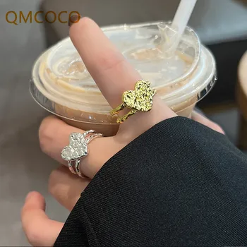 QMCOCO 2023 Yaz Romantik Kalp alyanslar Kadınlar İçin Gümüş Renk Vintage Charm Estetik moda takı Çift Hediyeler
