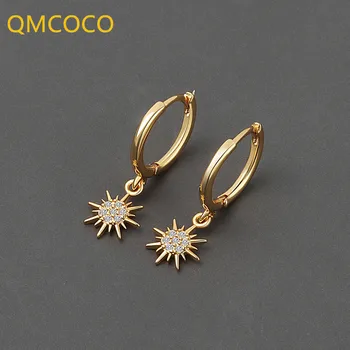 QMCOCO Gümüş Renk Hoop Küpe Yeni Trend Zarif Tatlı Köpüklü Zirkon Yıldız Gelin Takı Kulak Toka Alerji Önlemek