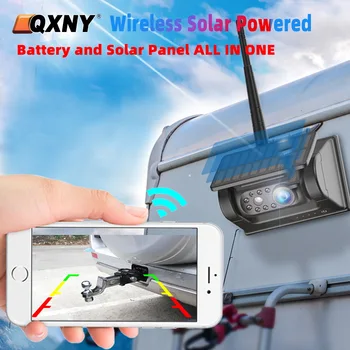 QXNY WiFi Manyetik Güneş Enerjisi Kablosuz Dikiz geri görüş kamerası ıos / Android APP için Dahili Pil ile RV / Kamyon / karavan / Römork