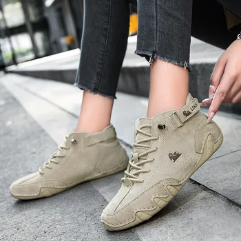 Rahat Deri yarım çizmeler Kadınlar için Trend 2023 Yeni Bayanlar Yüksek Top Sneakers Lüks Marka Kadın Ayakkabı Büyük Boy Ayakkabı