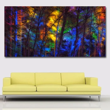 Renkli Ağaç Orman Manzara Boyama duvar sanatı tuval Baskılar Posterler Oturma Odası Için Modüler Resimler Çerçeveli