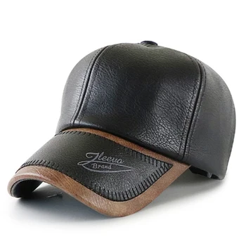 Retro Erkekler beyzbol şapkası PU Deri Sonbahar Kış Dikiş Snapback Baba Şapka Orta Yaşlı Sürüş Şapka Siyah kamyon şoförü şapkası Ayarlanabilir
