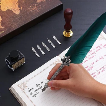 Retro Kaligrafi Tüy Kalem Seti Tüy divit kalem Tüy Eğik 5 Hazretleri Yazma dolma kalem Doğum Günü Hediyeleri Ofis Malzemeleri