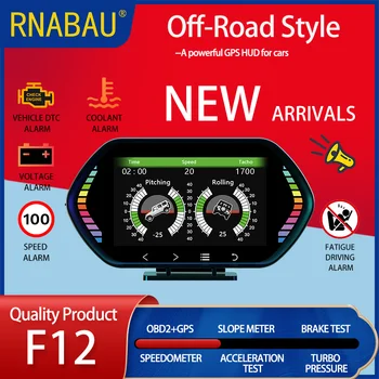 RNABAU F12 GPS HUD Sistemi Off-Road Araç Teşhis Aracı: İnklinometre, Eğim, Motor Arıza Kodlarını Kontrol Edin ve Temizleyin