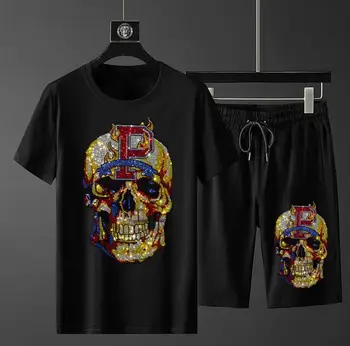 S-4XL Moda Taklidi Anime Ağır Sanayi Streetwear Kafatasları Eşofman Tshirt Erkekler Kısa Kollu erkek Takım Elbise