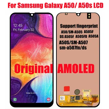 Samsung galaxy A50 2019 A505F / DS A505F A505FD A505A için dokunmatik ekranlı sayısallaştırıcı grup Galaxy A50S 2019 LCD çerçeve ile